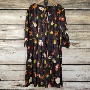 Ouges Holiday Pleated Dress Christmas Santa